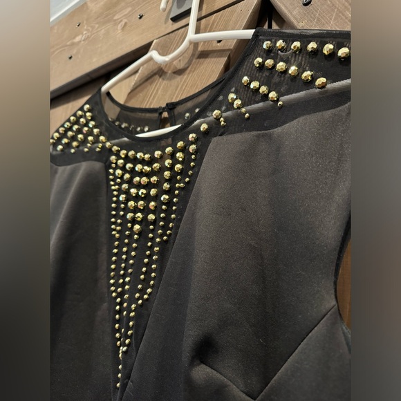 Alexia Admor black dress with gold beads and mesh. Size large.